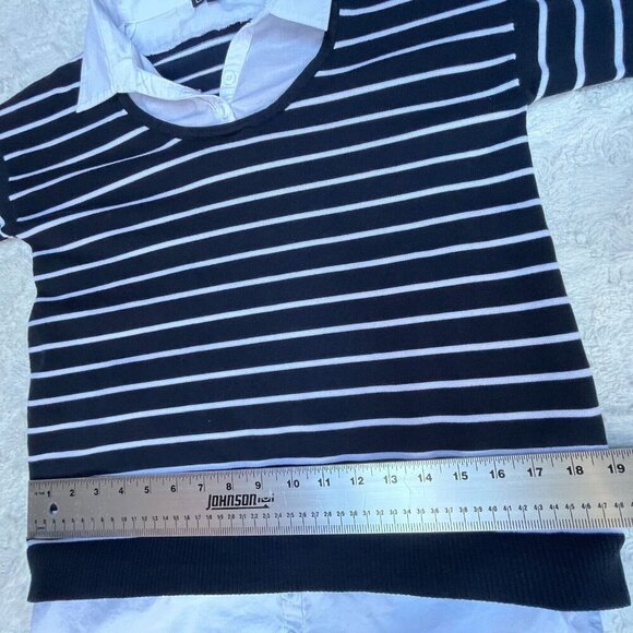 Leo & Ugo Womens Striped Collared Shirt Style Collar Sweater Size 2 Navy White - Picture 8 of 9